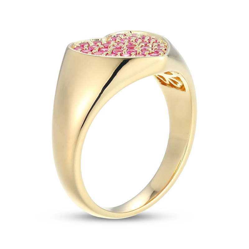 Main Image 2 of STUDIO BY KAY Pink Lab-Created Sapphire Pavé Heart Ring 24K Yellow Gold Vermeil Sterling Silver