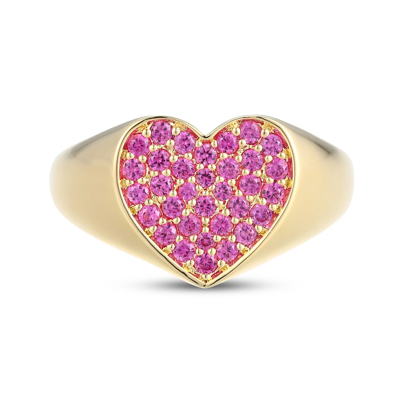 Main Image 3 of STUDIO BY KAY Pink Lab-Created Sapphire Pavé Heart Ring 24K Yellow Gold Vermeil Sterling Silver
