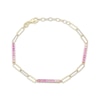 Thumbnail Image 1 of STUDIO BY KAY Pink Lab-Created Sapphire Ombré Bar & Paperclip Chain Bracelet 24K Yellow Gold Vermeil Sterling Silver 7.5"