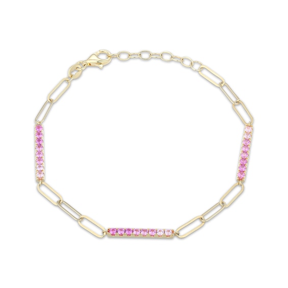 STUDIO BY KAY Pink Lab-Created Sapphire Ombré Bar & Paperclip Chain Bracelet 24K Yellow Gold Vermeil Sterling Silver 7.5"