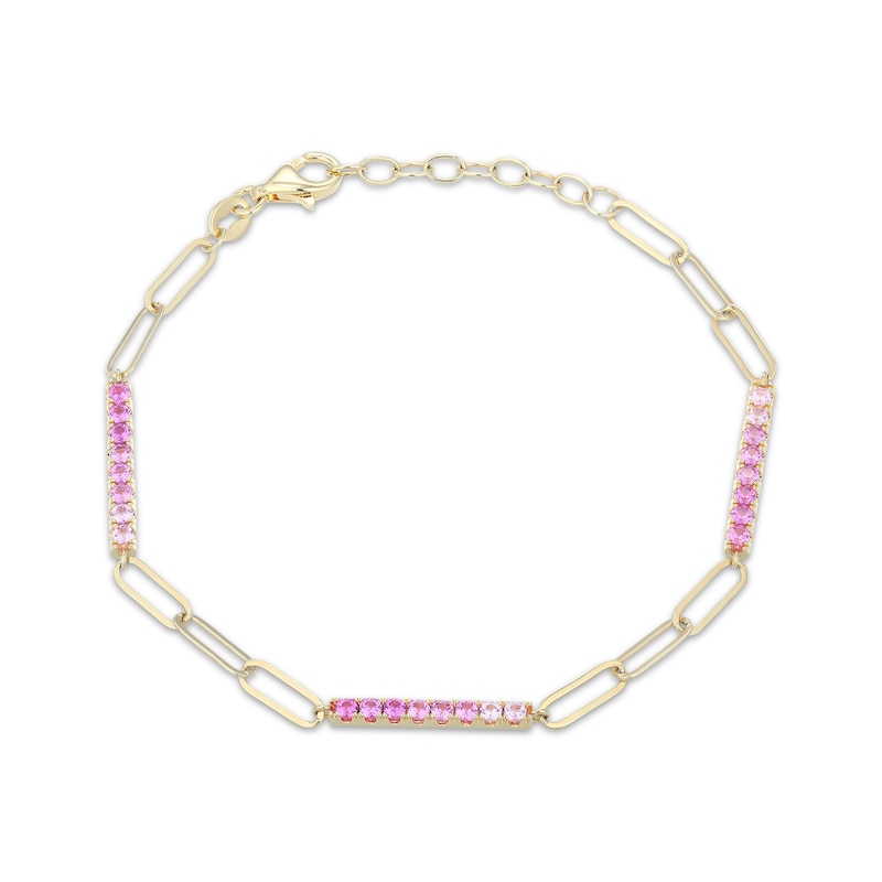 Main Image 1 of STUDIO BY KAY Pink Lab-Created Sapphire Ombré Bar & Paperclip Chain Bracelet 24K Yellow Gold Vermeil Sterling Silver 7.5"