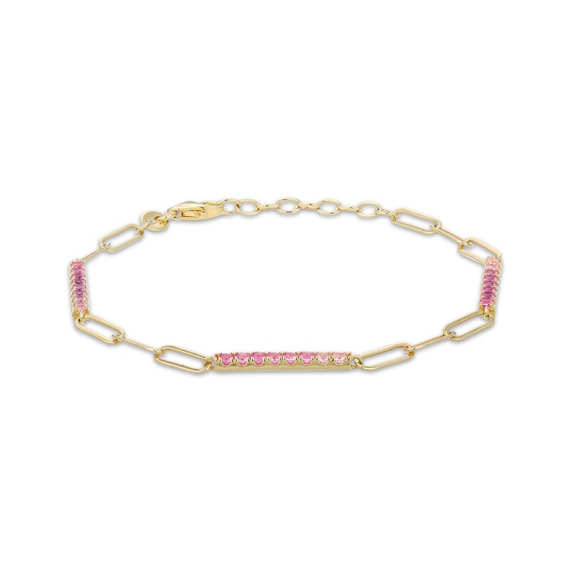 Main Image 2 of STUDIO BY KAY Pink Lab-Created Sapphire Ombré Bar & Paperclip Chain Bracelet 24K Yellow Gold Vermeil Sterling Silver 7.5"