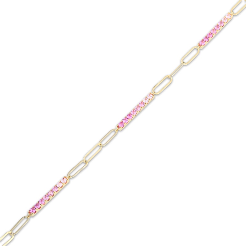 Main Image 3 of STUDIO BY KAY Pink Lab-Created Sapphire Ombré Bar & Paperclip Chain Bracelet 24K Yellow Gold Vermeil Sterling Silver 7.5"