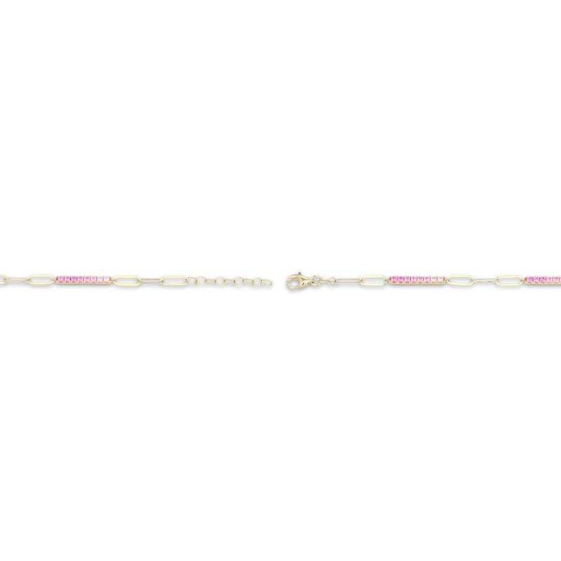 Main Image 4 of STUDIO BY KAY Pink Lab-Created Sapphire Ombré Bar & Paperclip Chain Bracelet 24K Yellow Gold Vermeil Sterling Silver 7.5"