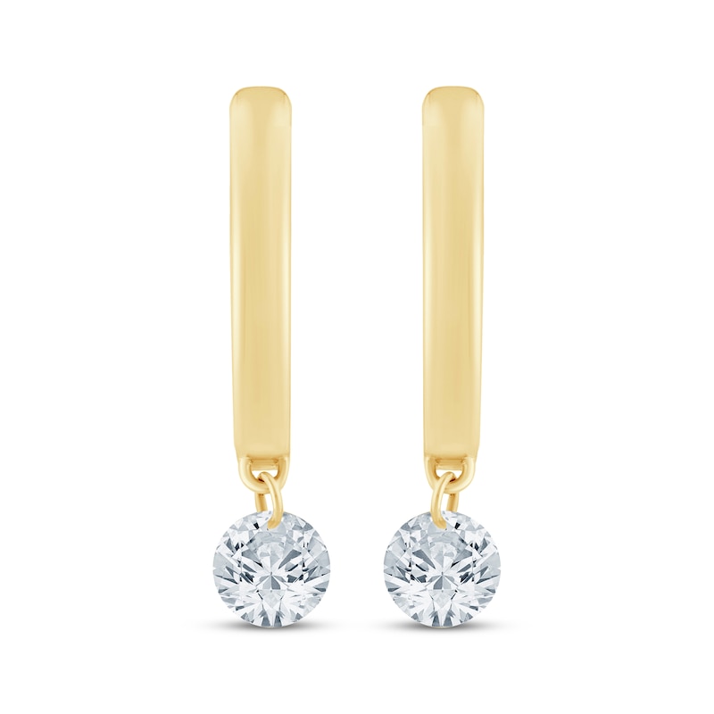 Main Image 2 of KAY Lab-Grown Diamonds Hoop Dangle Solitaire Earrings 1/3 ct tw 10K Yellow Gold (F/VS2)