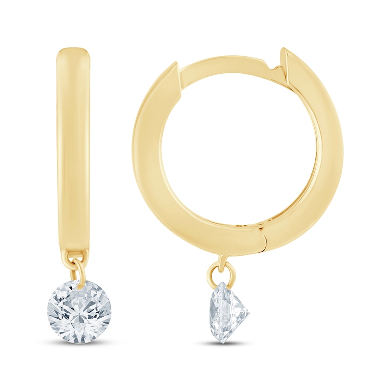 Main Image 3 of KAY Lab-Grown Diamonds Hoop Dangle Solitaire Earrings 1/3 ct tw 10K Yellow Gold (F/VS2)