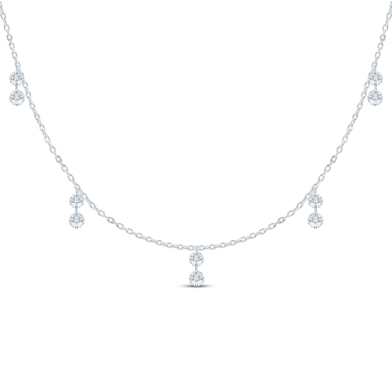 KAY Lab-Grown Diamonds Double Dangle Station Necklace 7/8 ct tw 10K White Gold 18"