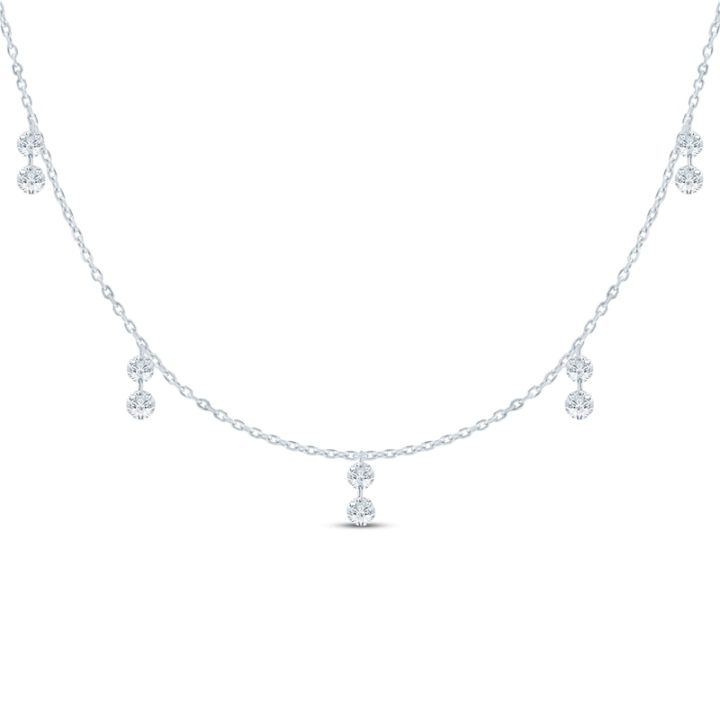 Main Image 1 of KAY Lab-Grown Diamonds Double Dangle Station Necklace 7/8 ct tw 10K White Gold 18"