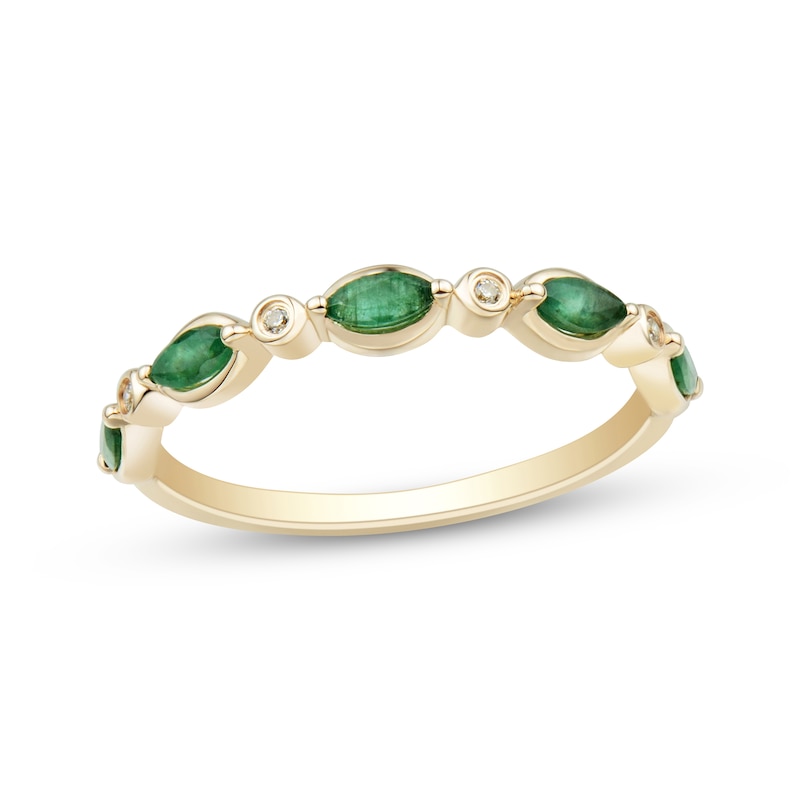 Main Image 1 of Now + Forever Marquise-Cut Natural Emerald & Diamond Accent Anniversary Ring 10K Yellow Gold