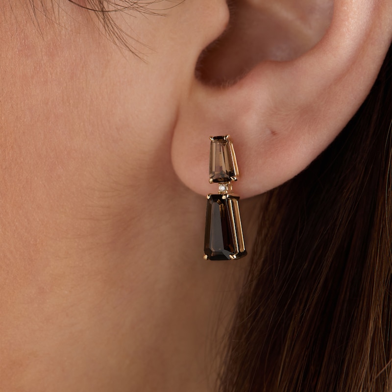 Main Image 4 of Le Vian Baguette-Cut Chocolate Quartz Ombré Drop Earrings 14K Honey Gold