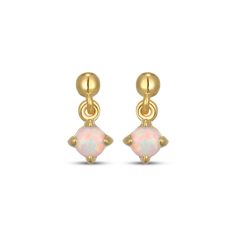 Main Image 2 of STUDIO BY KAY Lab-Created Opal Solitaire Dangle Earrings 24K Yellow Gold Vermeil Sterling Silver