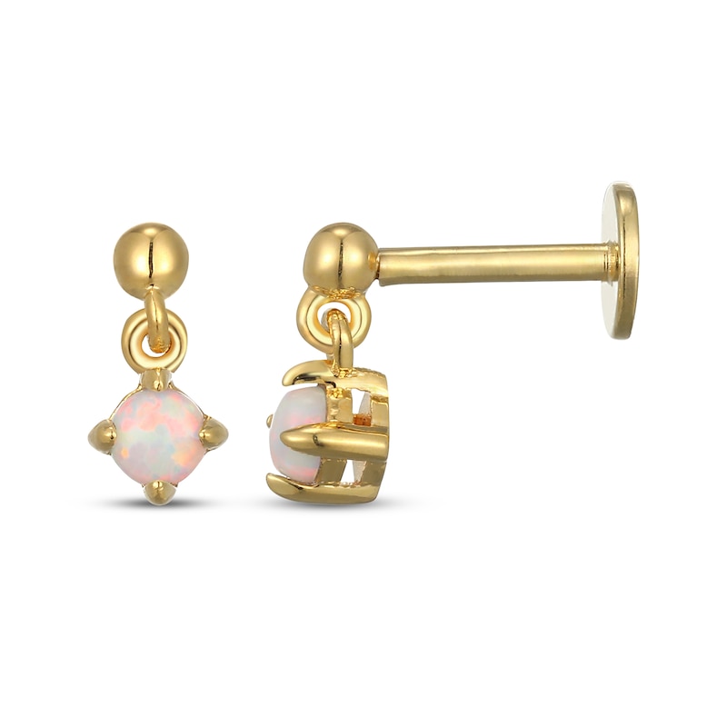 Main Image 3 of STUDIO BY KAY Lab-Created Opal Solitaire Dangle Earrings 24K Yellow Gold Vermeil Sterling Silver