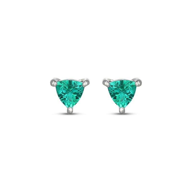 Main Image 2 of STUDIO BY KAY Trillion-Cut Lab-Created Emerald Solitaire Stud Earrings Sterling Silver