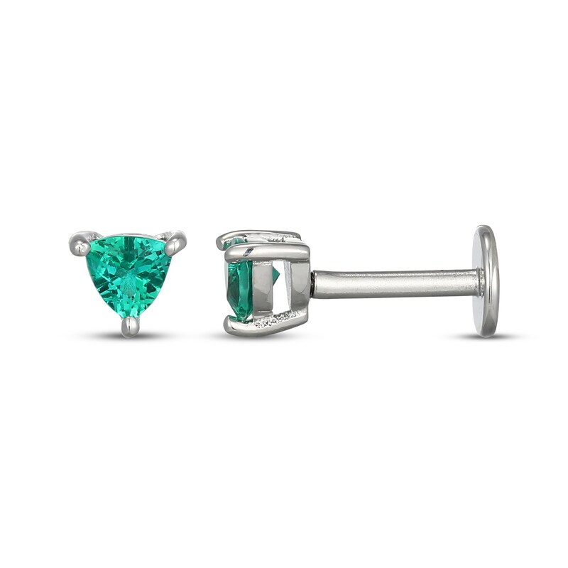 Main Image 3 of STUDIO BY KAY Trillion-Cut Lab-Created Emerald Solitaire Stud Earrings Sterling Silver