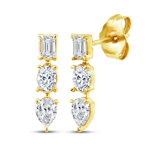 KAY Lab-Grown Diamonds Pear, Emerald & Oval-Cut Three-Stone Drop Earrings 1/2 ct tw 10K Yellow Gold