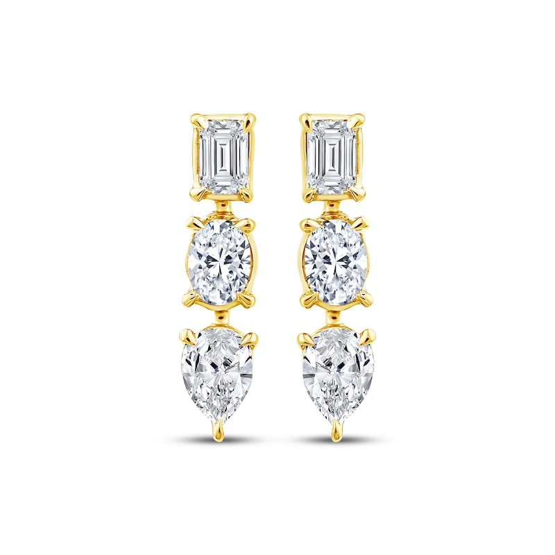 Main Image 2 of KAY Lab-Grown Diamonds Pear, Emerald & Oval-Cut Three-Stone Drop Earrings 1/2 ct tw 10K Yellow Gold