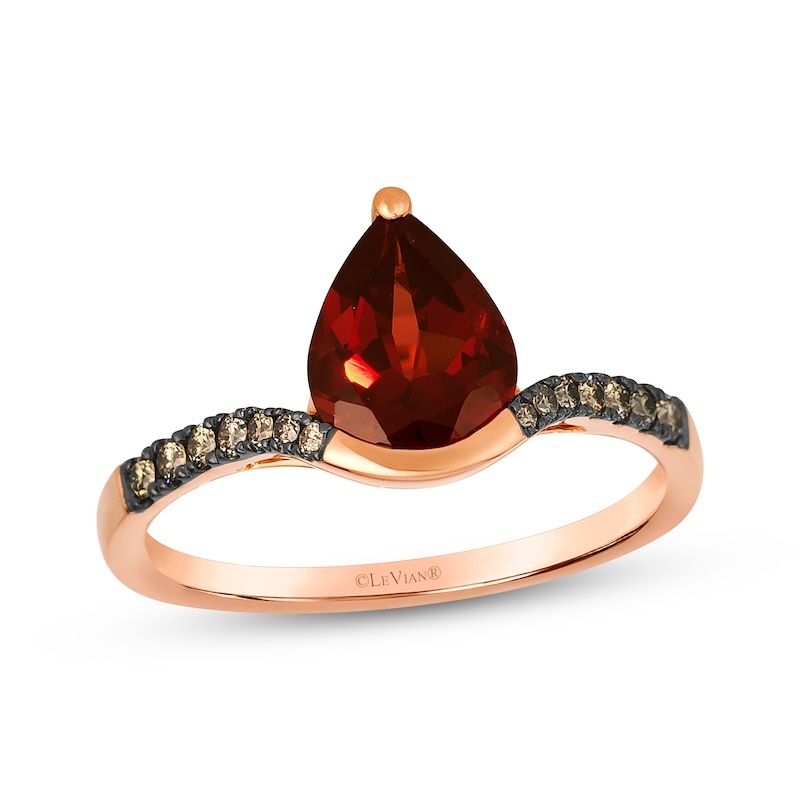 Main Image 1 of Le Vian Pear-Shaped Garnet Ring 1/6 ct tw Diamonds 14K Strawberry Gold