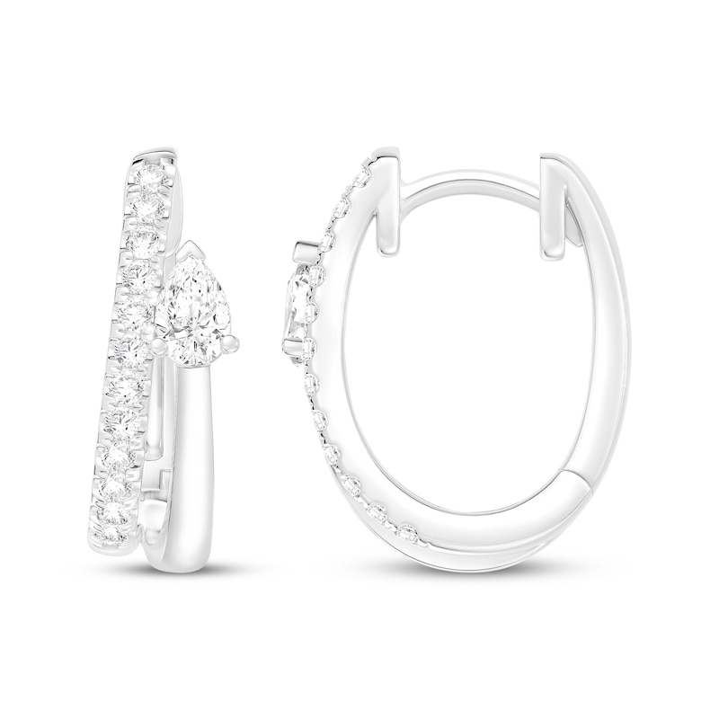 Main Image 1 of KAY Lab-Grown Diamonds Pear-Shaped & Round-Cut Bypass Hoop Earrings 1/2 ct tw 10K White Gold