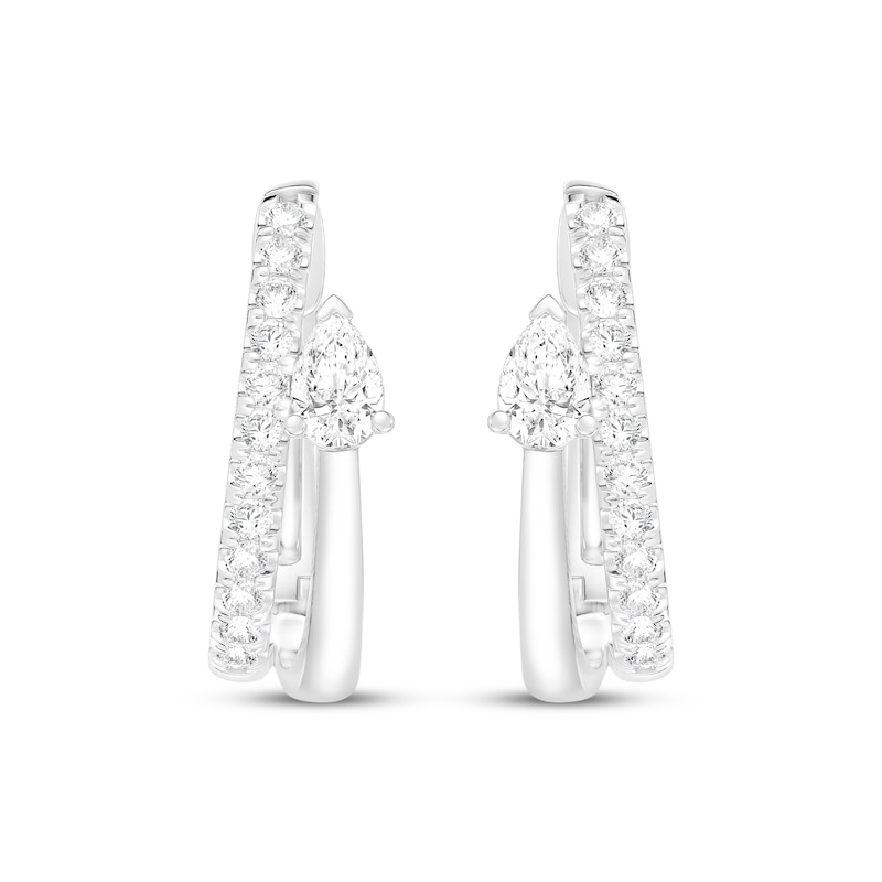 Main Image 2 of KAY Lab-Grown Diamonds Pear-Shaped & Round-Cut Bypass Hoop Earrings 1/2 ct tw 10K White Gold