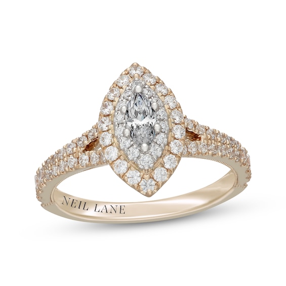 Neil Lane Marquise-Cut Diamond Double Halo Engagement Ring 7/8 ct tw 14K Two-Tone Gold