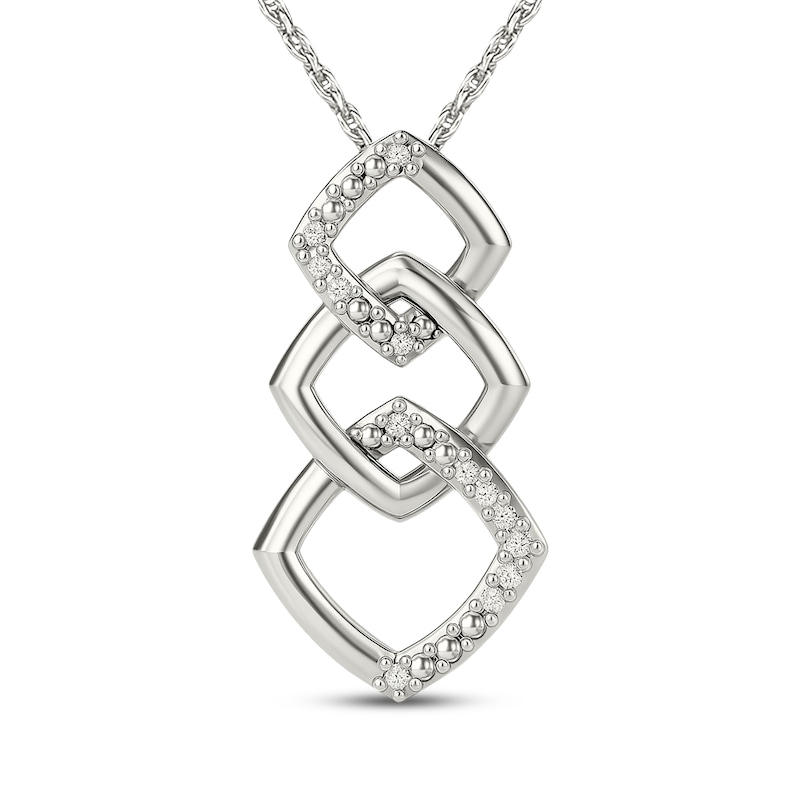 Main Image 1 of Cushion-Shaped Triple Link Drop Necklace 1/20 ct tw Sterling Silver 18"