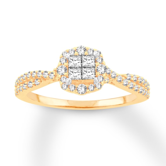 Now + Forever Diamond Engagement Ring 1/2 cttw Princess & Round-cut 14K Yellow Gold