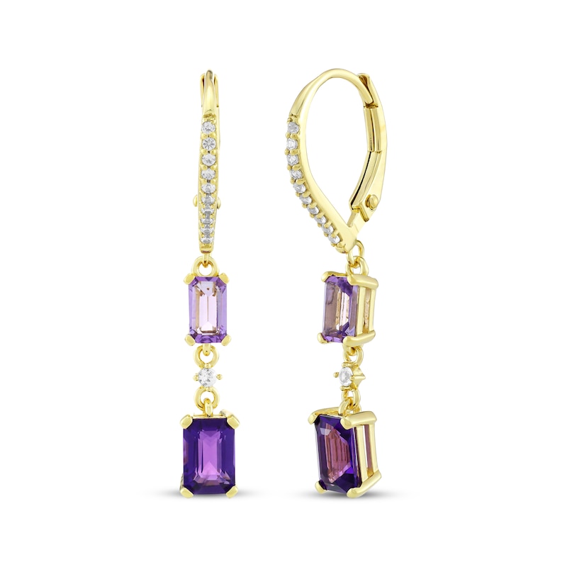 Main Image 1 of STUDIO BY KAY Emerald-Cut Amethyst & White Lab-Created Sapphire Drop Earrings 24K Yellow Gold Vermeil Sterling Silver