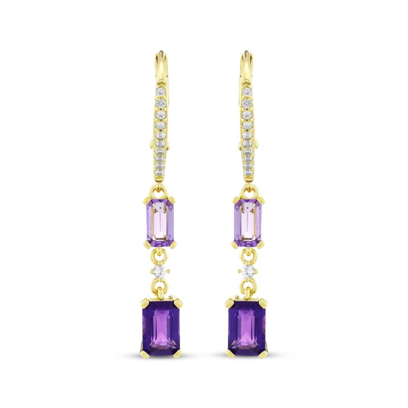 Main Image 2 of STUDIO BY KAY Emerald-Cut Amethyst & White Lab-Created Sapphire Drop Earrings 24K Yellow Gold Vermeil Sterling Silver