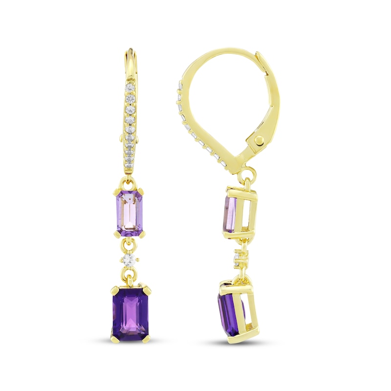 Main Image 3 of STUDIO BY KAY Emerald-Cut Amethyst & White Lab-Created Sapphire Drop Earrings 24K Yellow Gold Vermeil Sterling Silver