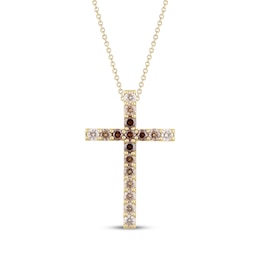 Desert Diamonds Ombré Cross Necklace 1 ct tw 10K Yellow Gold 18"