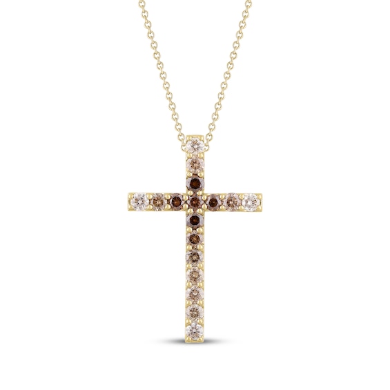 Desert Diamonds Ombré Cross Necklace 1 ct tw 10K Yellow Gold 18"