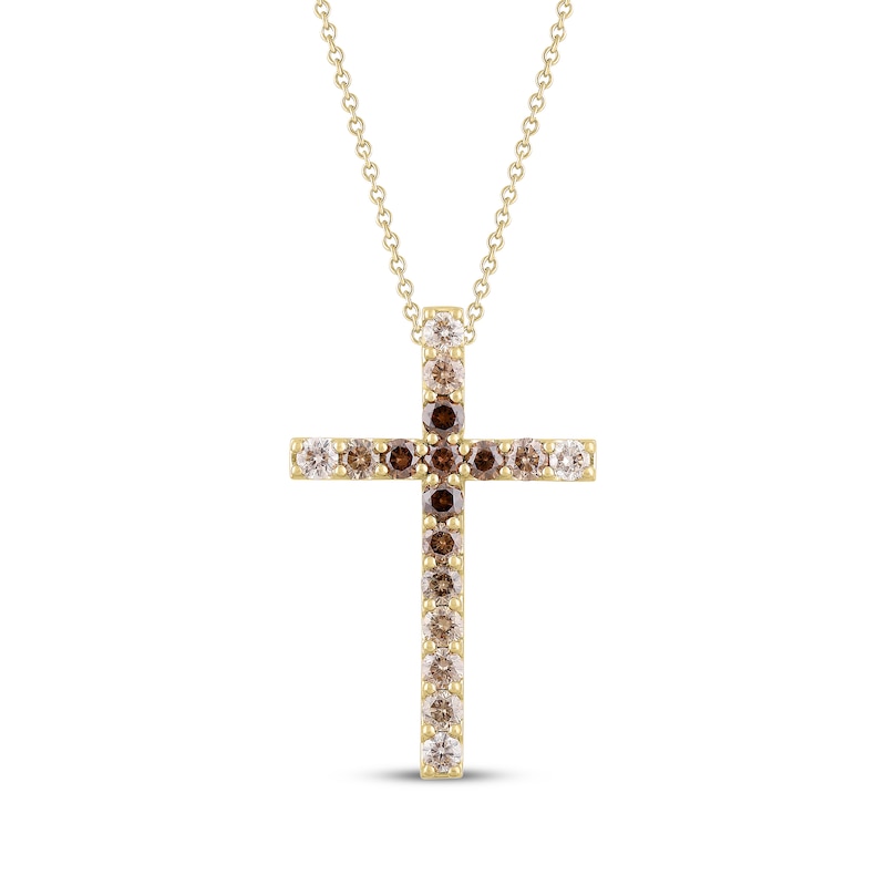 Main Image 1 of Desert Diamonds Ombré Cross Necklace 1 ct tw 10K Yellow Gold 18"