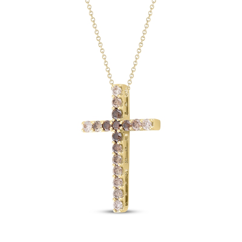Main Image 2 of Desert Diamonds Ombré Cross Necklace 1 ct tw 10K Yellow Gold 18"