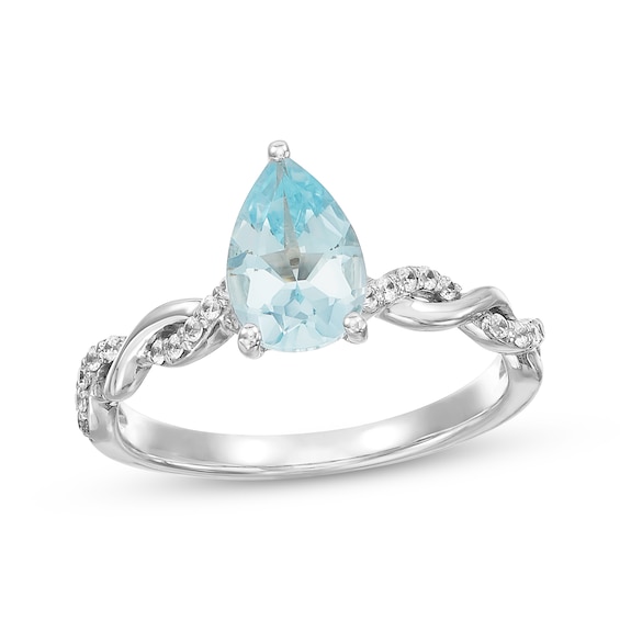 Now + Forever Aquamarine Engagement Ring 1/10 ct tw Diamonds 14K White Gold