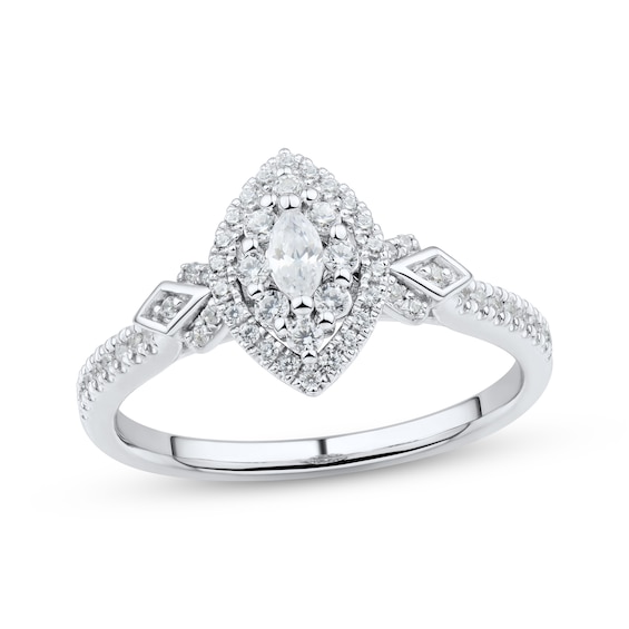 Now + Forever Diamond Engagement Ring 3/8 ct tw Marquise & Round-Cut 14K White Gold