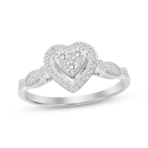 Now + Forever Multi-Diamond Heart Frame Engagement Ring 1/4 ct tw 10K White Gold