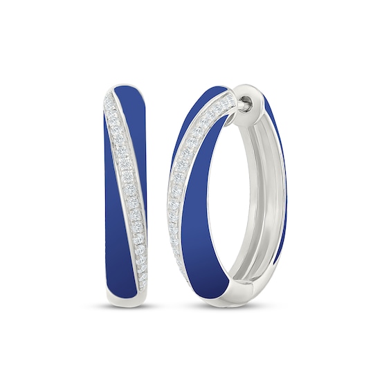 KAY Lab-Grown Diamonds Blue Enamel Hoop Earrings 1/3 ct tw Sterling Silver