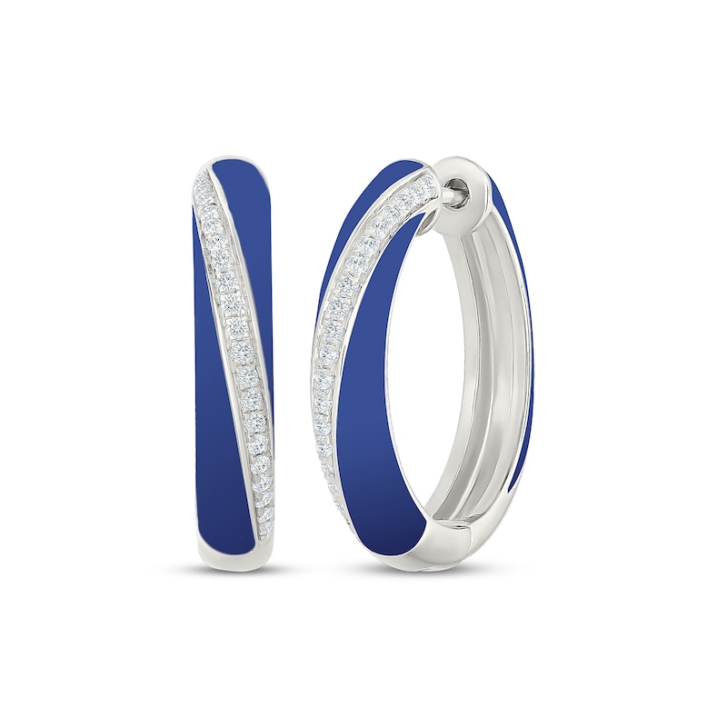 Main Image 1 of KAY Lab-Grown Diamonds Blue Enamel Hoop Earrings 1/3 ct tw Sterling Silver