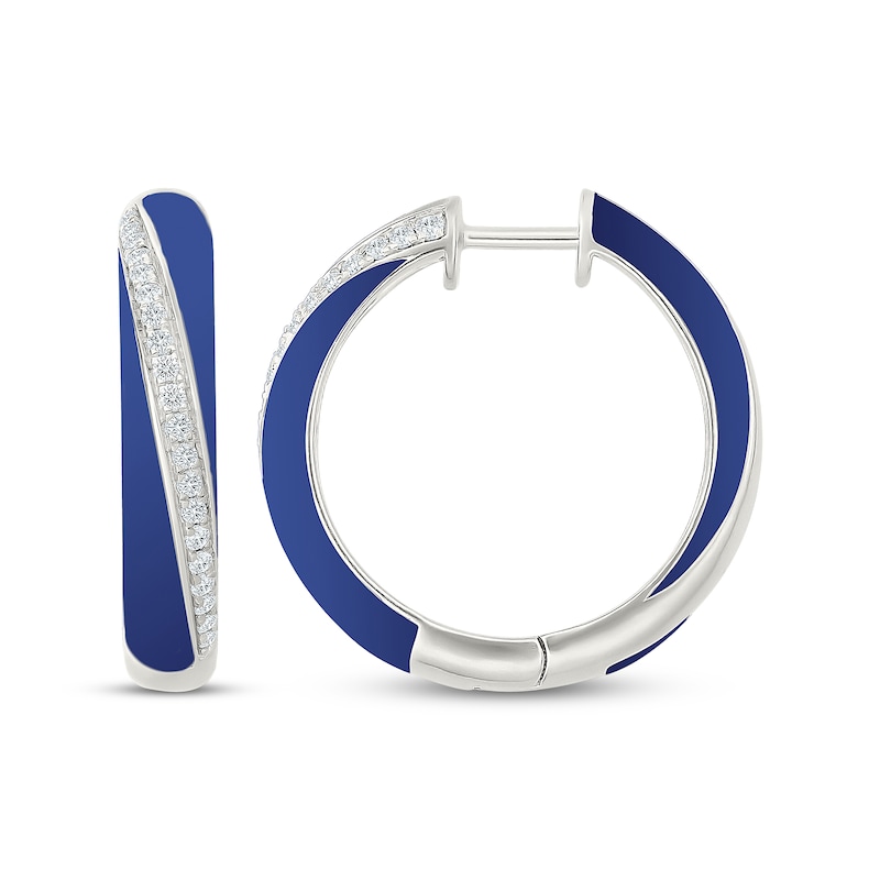 Main Image 3 of KAY Lab-Grown Diamonds Blue Enamel Hoop Earrings 1/3 ct tw Sterling Silver