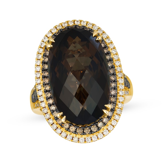 Le Vian Vault Oval-Cut Chocolate Quartz Halo Ring 1 ct tw Diamonds 14K Honey Gold