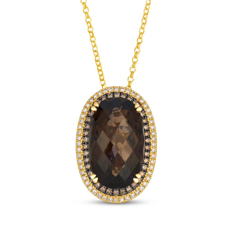 Main Image 1 of Le Vian Vault Oval-Cut Chocolate Quartz Halo Necklace 5/8 ct tw Diamonds 14K Honey Gold