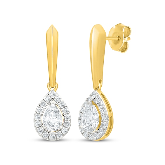 KAY Lab-Grown Diamonds Pear-Shaped Halo Drop Earrings 3/4 ct tw 10K Yellow Gold