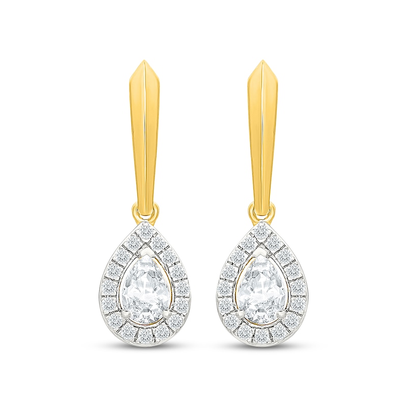 Main Image 2 of KAY Lab-Grown Diamonds Pear-Shaped Halo Drop Earrings 3/4 ct tw 10K Yellow Gold