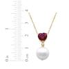 Thumbnail Image 4 of Cultured Pearl, Heart-Shaped Lab-Created Ruby & White Lab-Created Sapphire Heart Necklace 10K Yellow Gold 18"