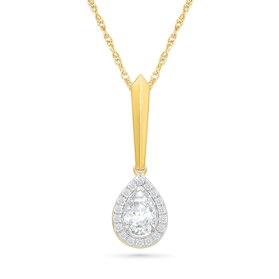 KAY Lab-Grown Diamonds Pear-Shaped Halo Drop Necklace 1/2 ct tw 10K Yellow Gold 18"