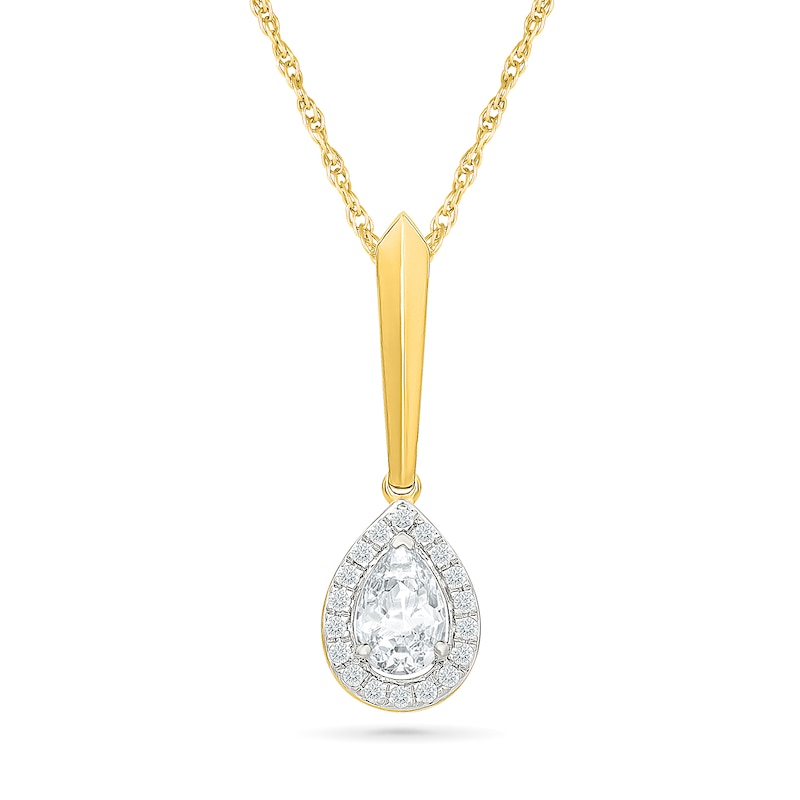 Main Image 1 of KAY Lab-Grown Diamonds Pear-Shaped Halo Drop Necklace 1/2 ct tw 10K Yellow Gold 18"