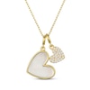 Thumbnail Image 1 of STUDIO BY KAY Heart-Shaped Mother-of-Pearl & White Lab-Created Sapphire Double Heart Necklace 24K Yellow Gold Vermeil Sterling Silver 18"