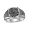 Thumbnail Image 1 of Twelve Crowns Men's Natural Black Spinel Octagon Ridged Ring Sterling Silver with Black Rhodium Plate