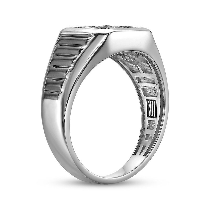 Main Image 2 of Twelve Crowns Men's Natural Black Spinel Octagon Ridged Ring Sterling Silver with Black Rhodium Plate