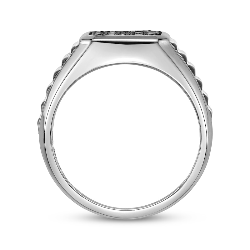 Main Image 3 of Twelve Crowns Men's Natural Black Spinel Octagon Ridged Ring Sterling Silver with Black Rhodium Plate